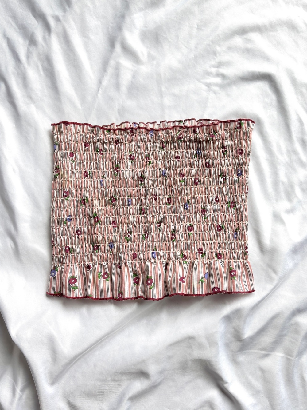 1970s Vintage Floral Pink Red Tube Top